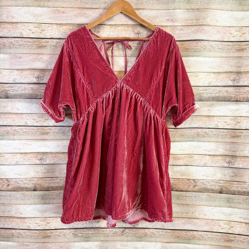 Free People Ivy Mauve Pink Crushed Velvet V Neck Mini Dress Size Small